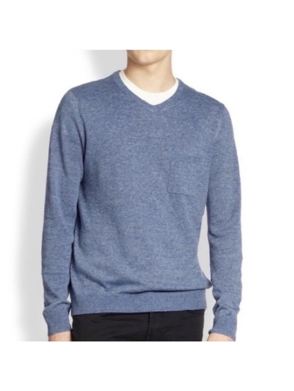 VINCE Men’s Linen Blend V-Neck Slim Fit Sweater In Heathered Blue-Size Medium